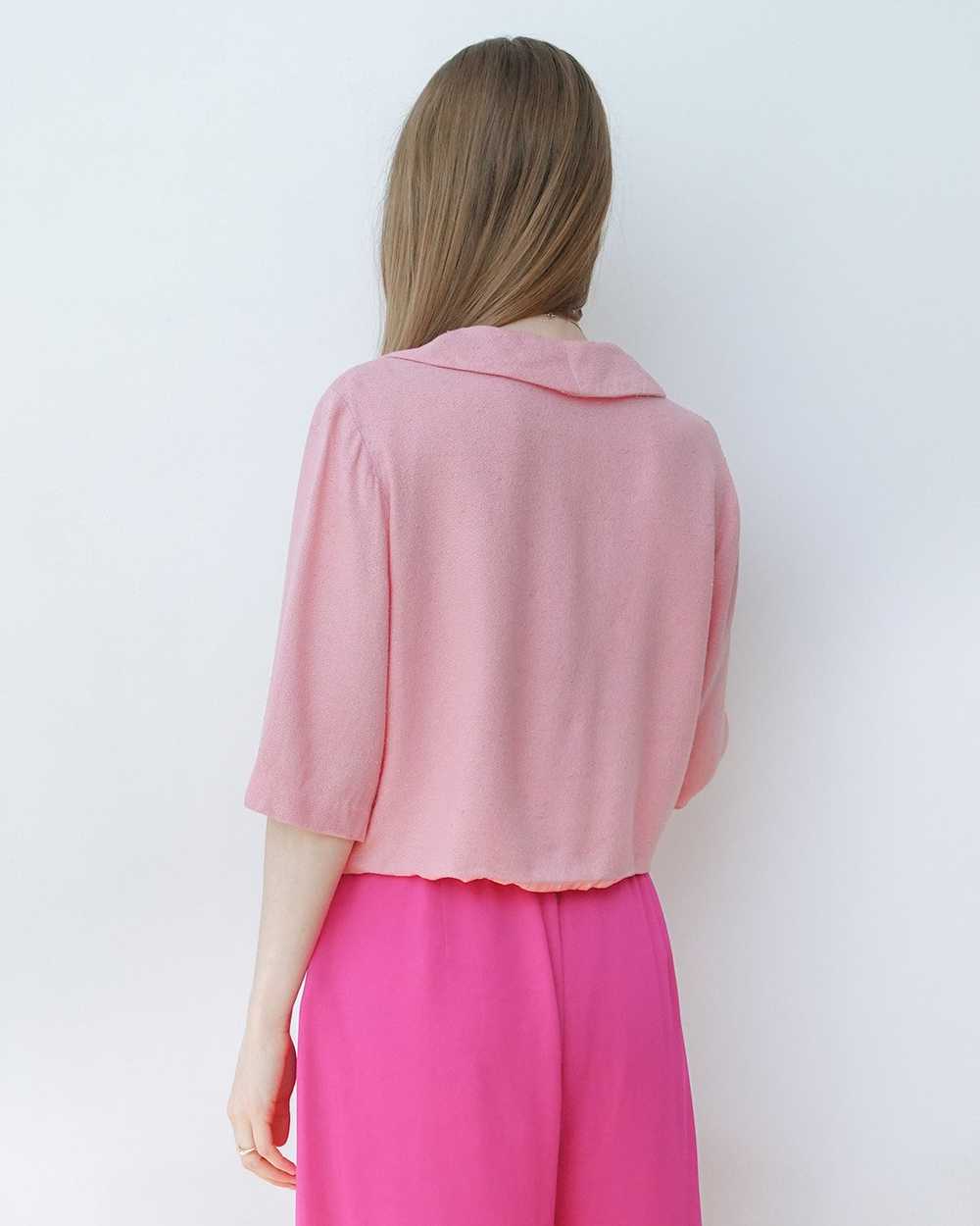 Baby Pink Cardigan Blouse with Oversized Collar - image 2