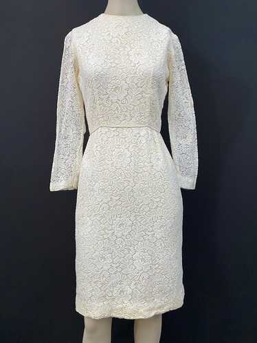 50s Cream White Floral Lace Sheath Dress