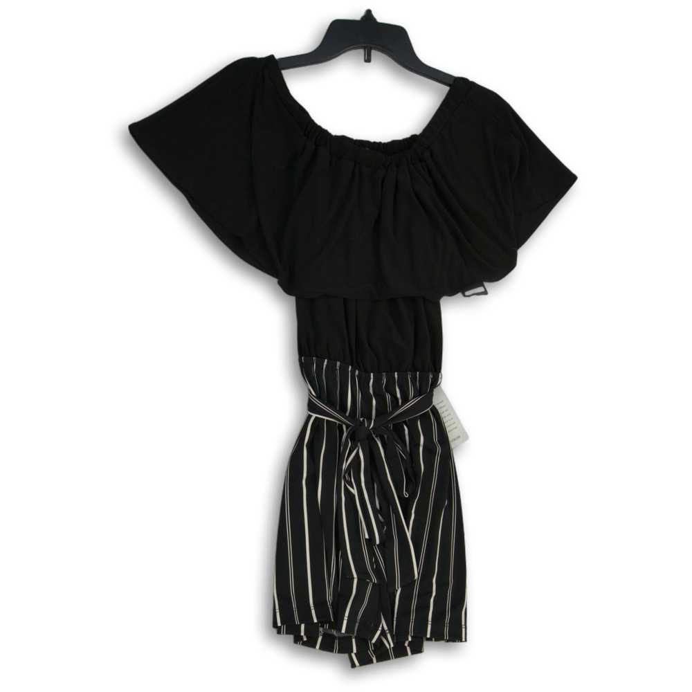 bebe NWT Womens Black Striped Pleated Off The Sho… - image 1