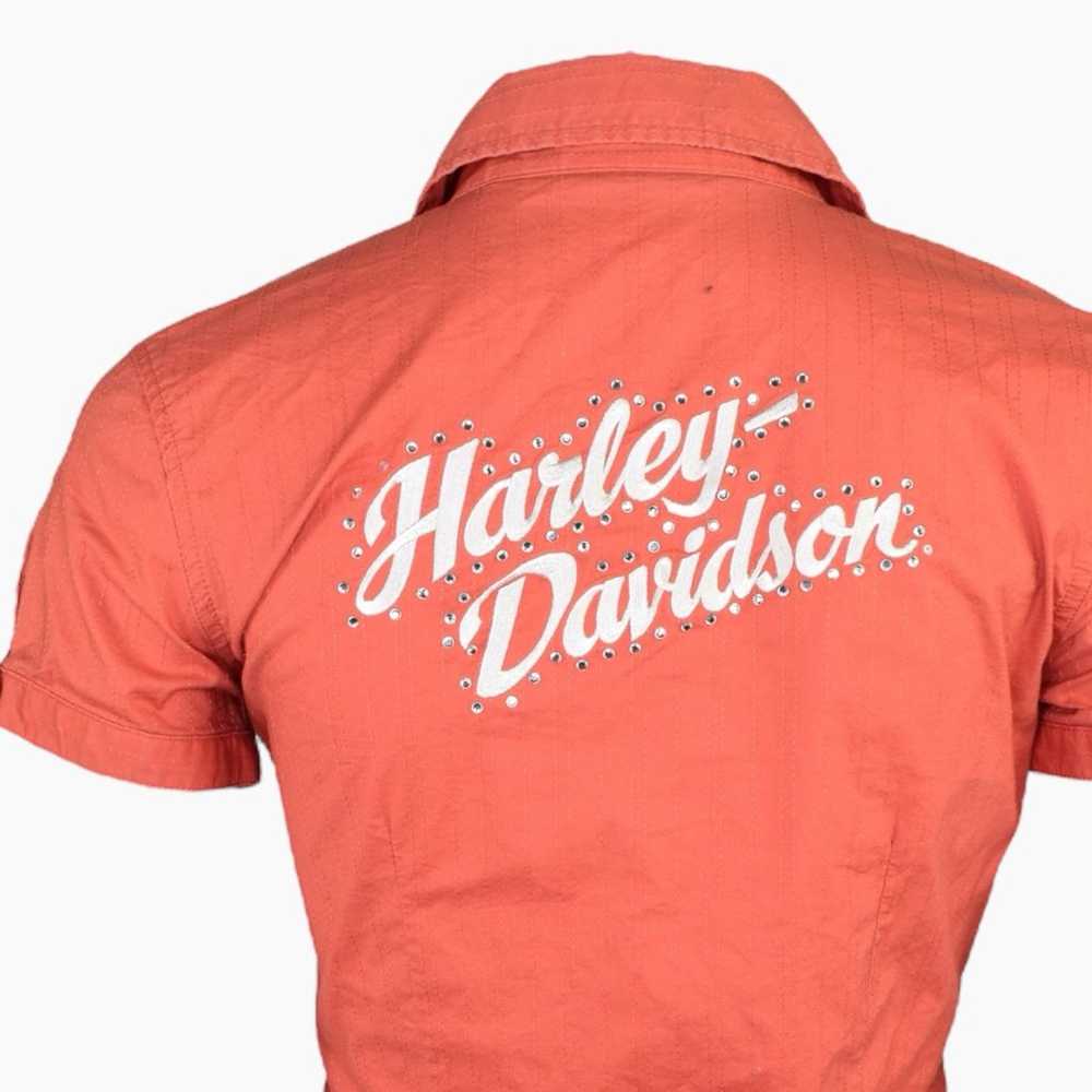 Harley Davidson ✦ Vintage Orange Y2K Rhinestone B… - image 5