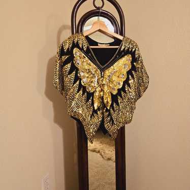 Vintage 1970s Sequin butterfly top