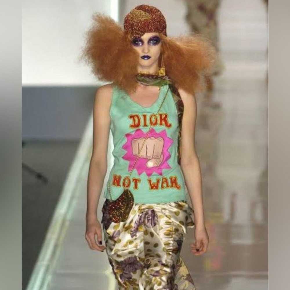 AUTH VTG Christian Dior NOT WAR Silk Logo Tank To… - image 2