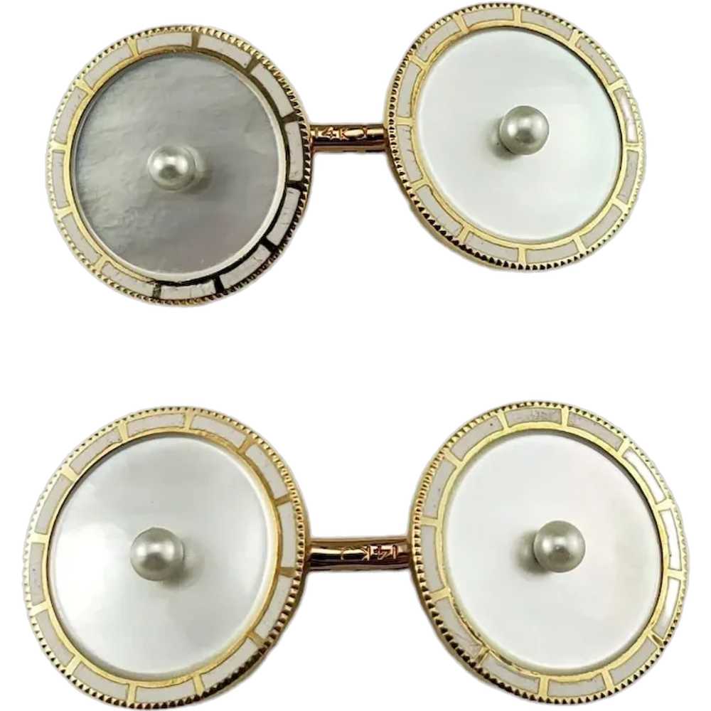 14K Yellow Gold Mother of Pearl Cufflinks #17073 - image 1