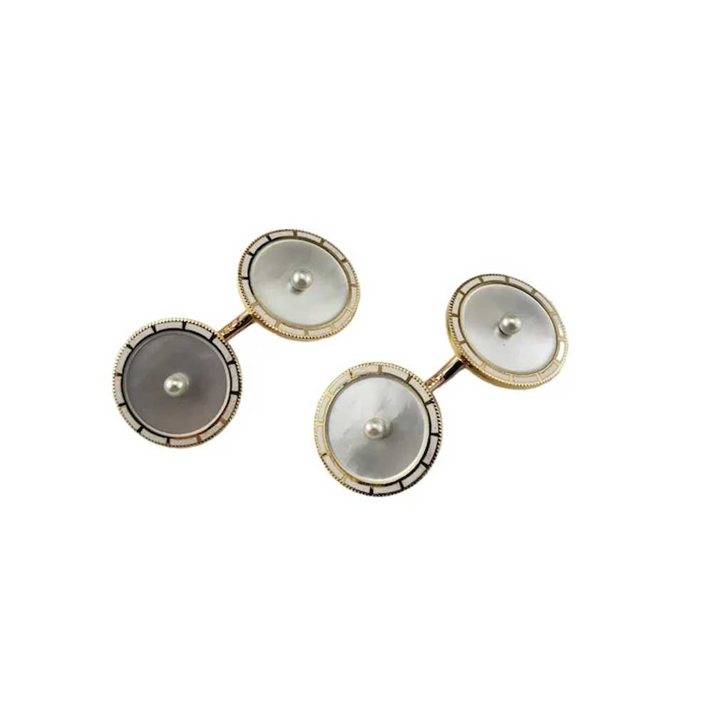 14K Yellow Gold Mother of Pearl Cufflinks #17073 - image 2