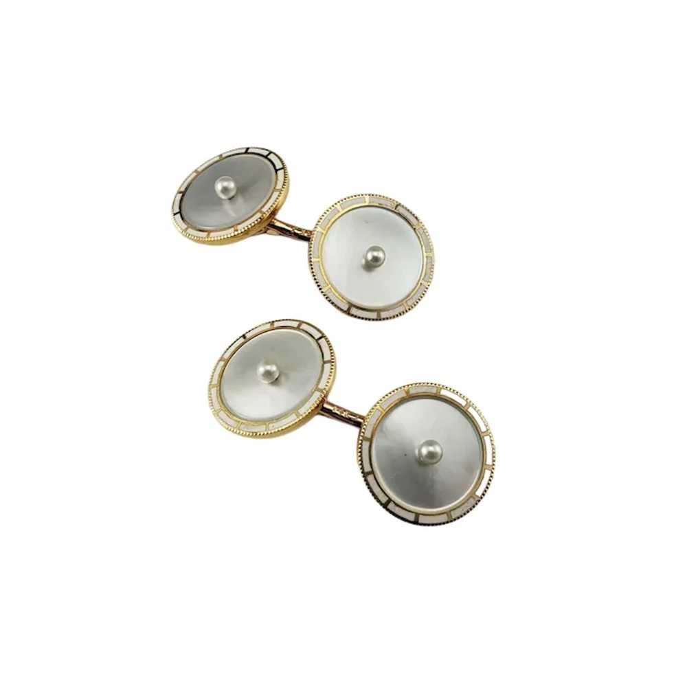 14K Yellow Gold Mother of Pearl Cufflinks #17073 - image 4