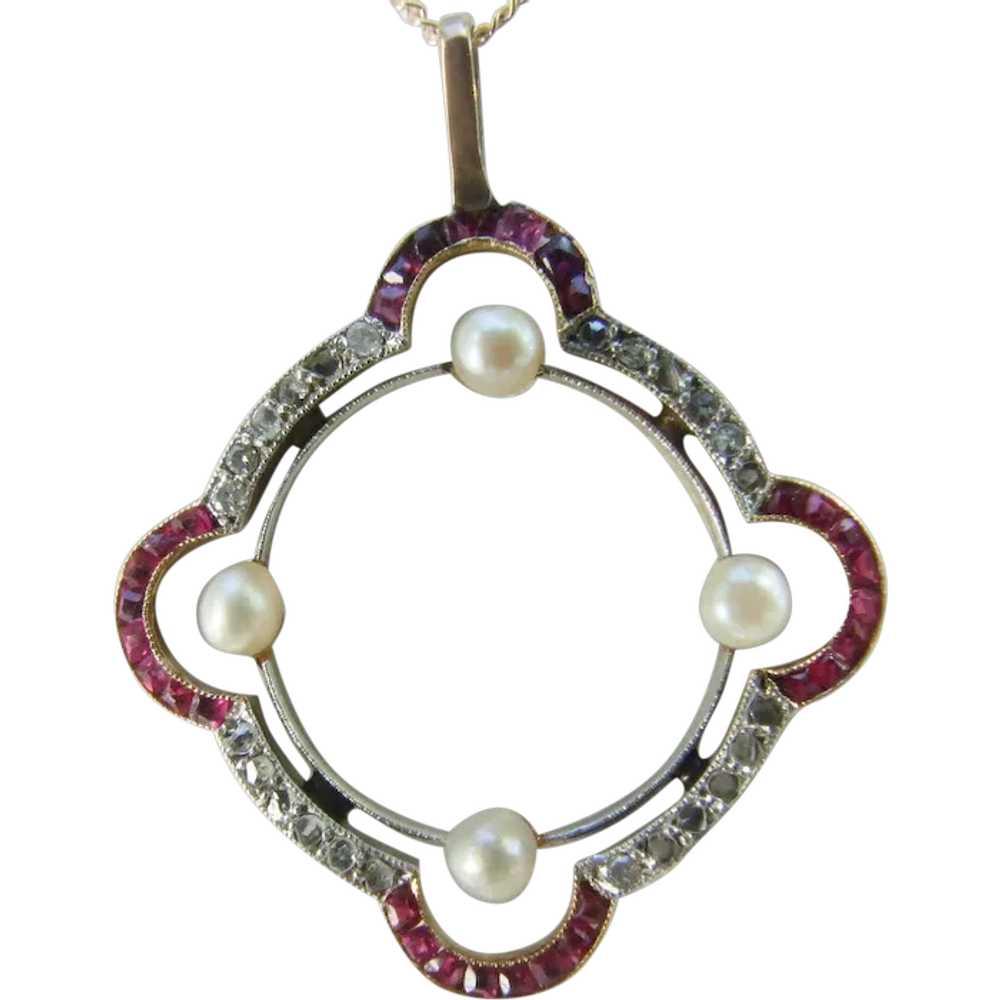 Rose Diamond and Ruby Pendant 18K - image 1