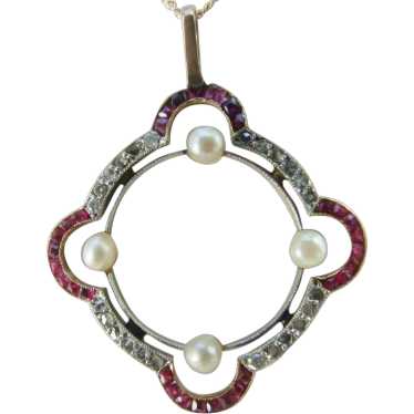 Rose Diamond and Ruby Pendant 18K - image 1