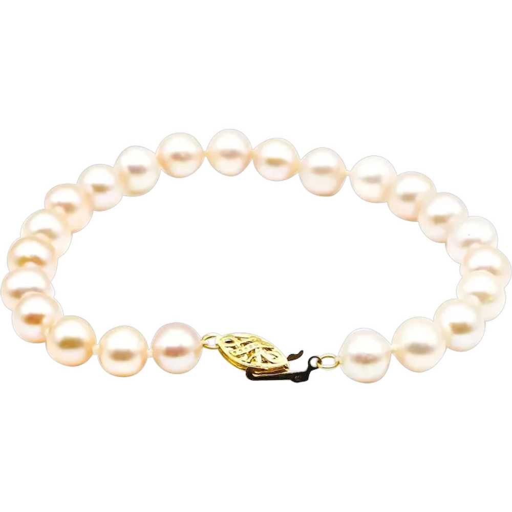 Pink Akoya Pearl Bracelet 7.5 Inches With 14K Gol… - image 1