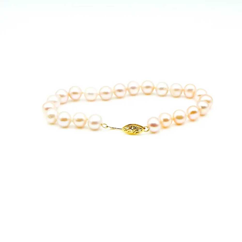 Pink Akoya Pearl Bracelet 7.5 Inches With 14K Gol… - image 3
