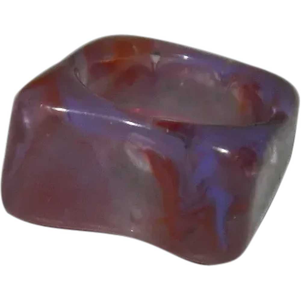 Early Plastics Free Form Lucite Ring Purple and O… - image 1