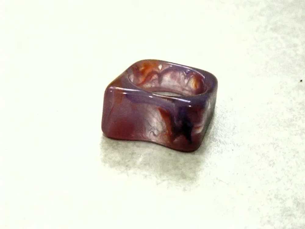 Early Plastics Free Form Lucite Ring Purple and O… - image 3