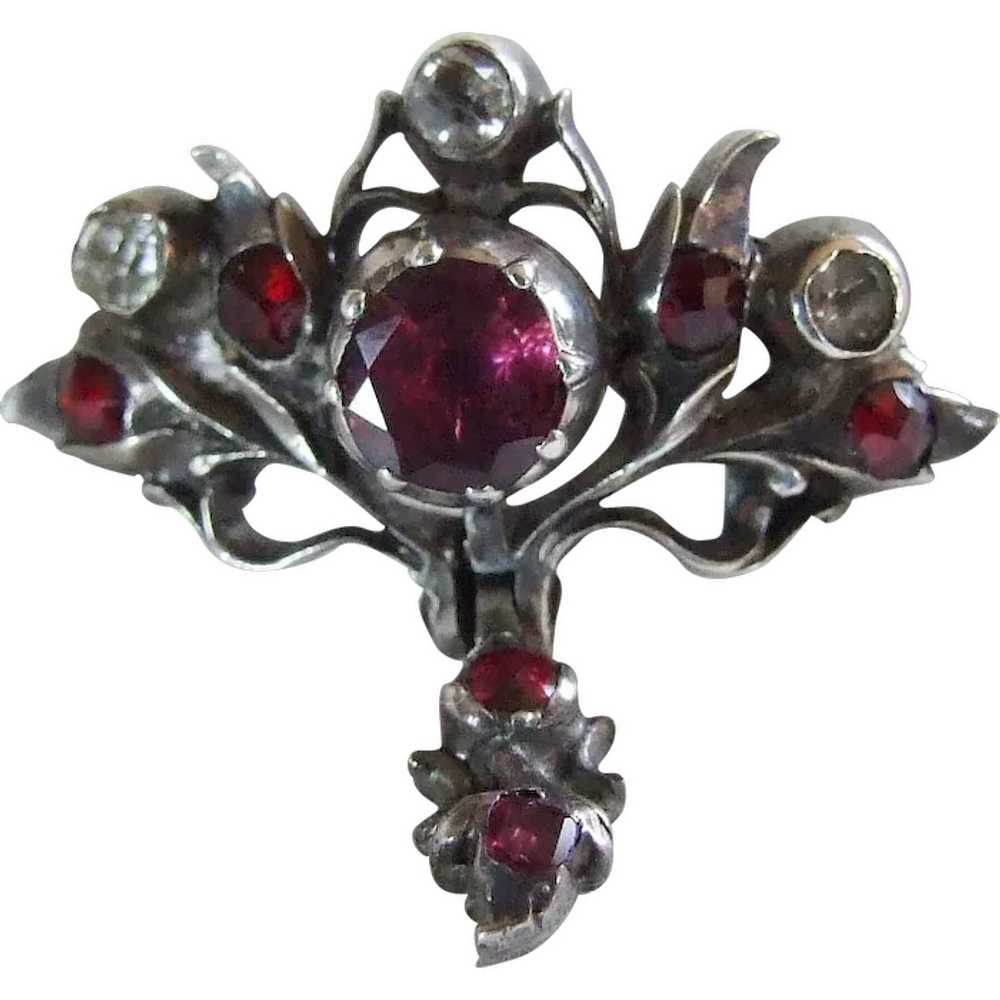 Georgian Silver Garnet and Paste Brooch with dang… - image 1