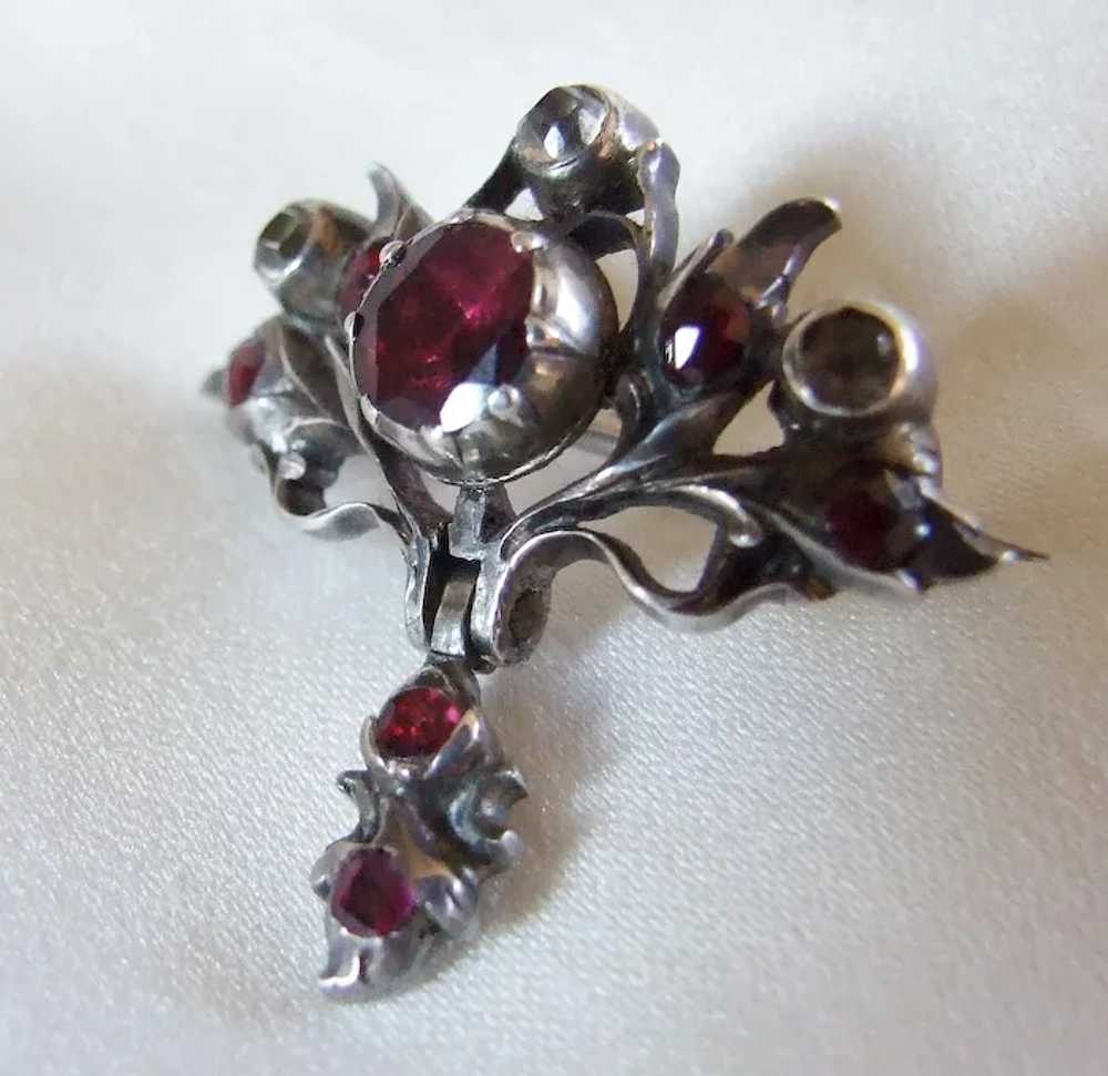 Georgian Silver Garnet and Paste Brooch with dang… - image 2