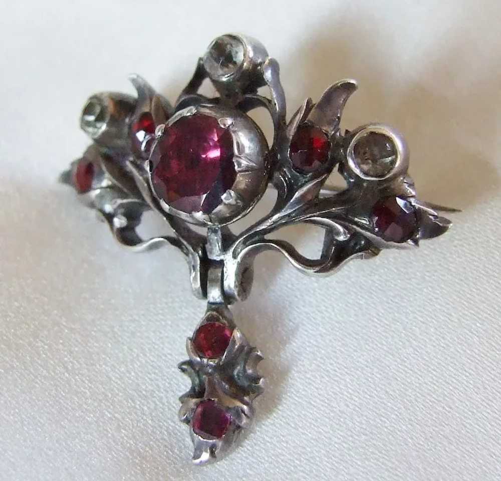 Georgian Silver Garnet and Paste Brooch with dang… - image 3