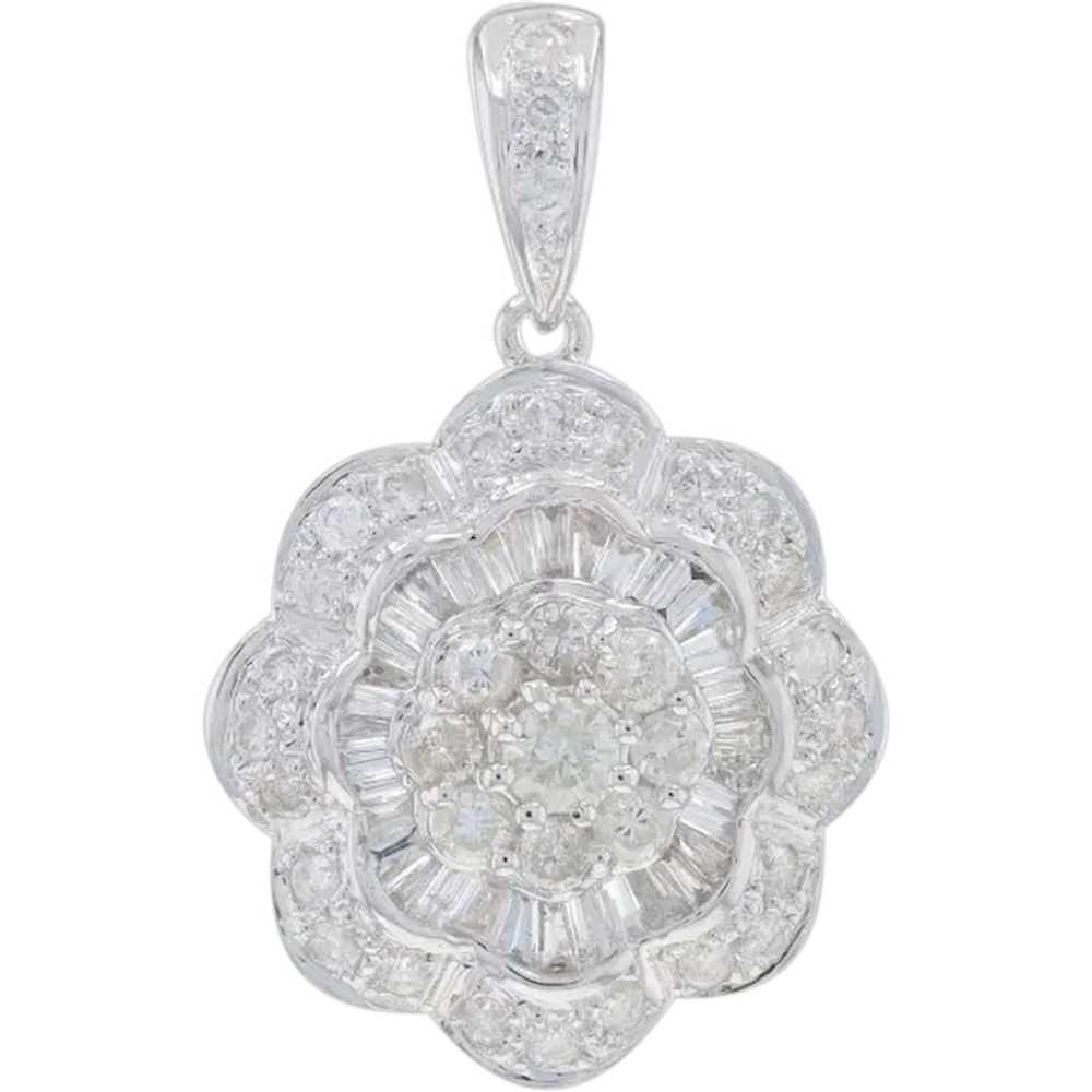 White Gold Diamond Flower Cluster Double Halo Pen… - image 1