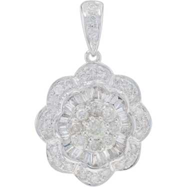 White Gold Diamond Flower Cluster Double Halo Pen… - image 1