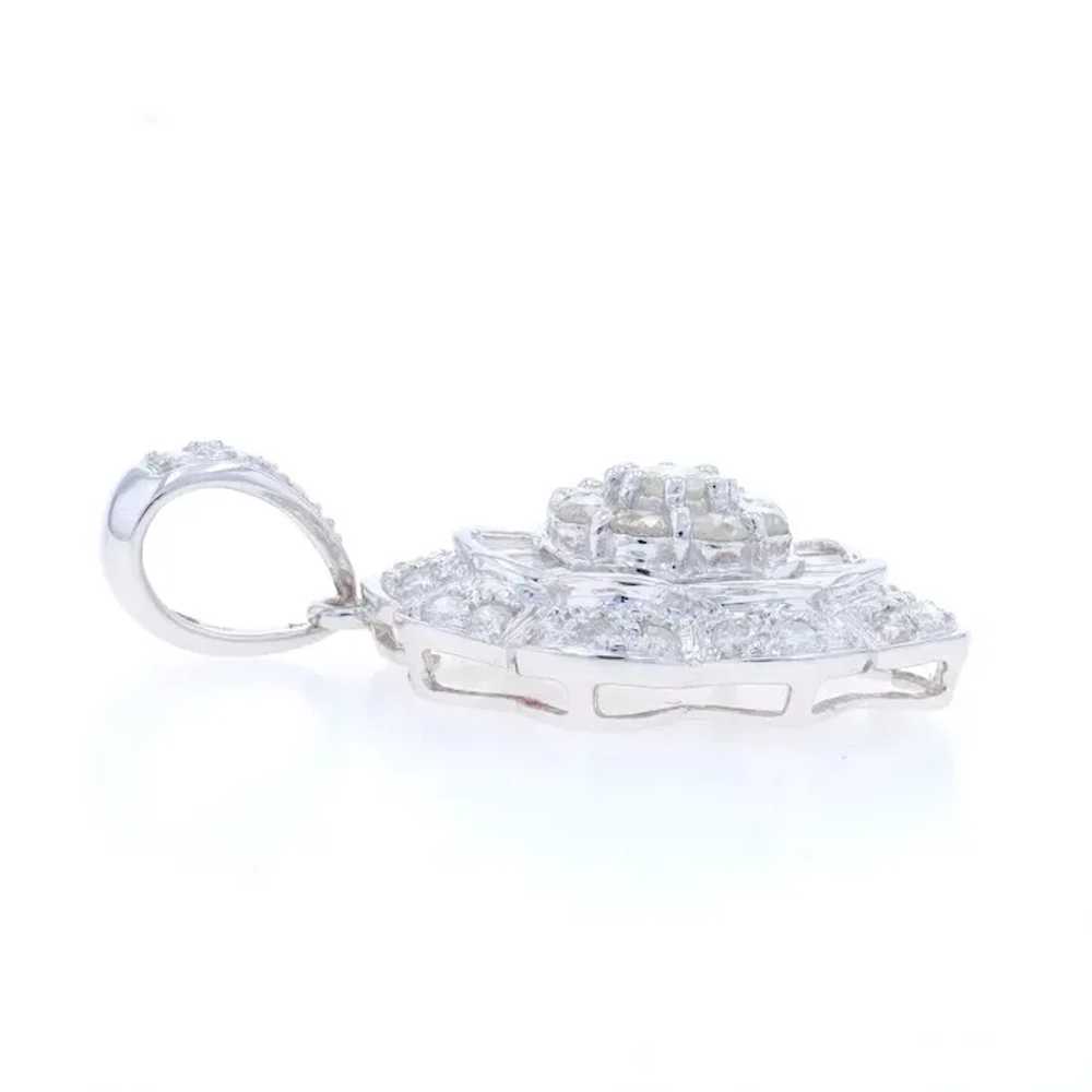 White Gold Diamond Flower Cluster Double Halo Pen… - image 2