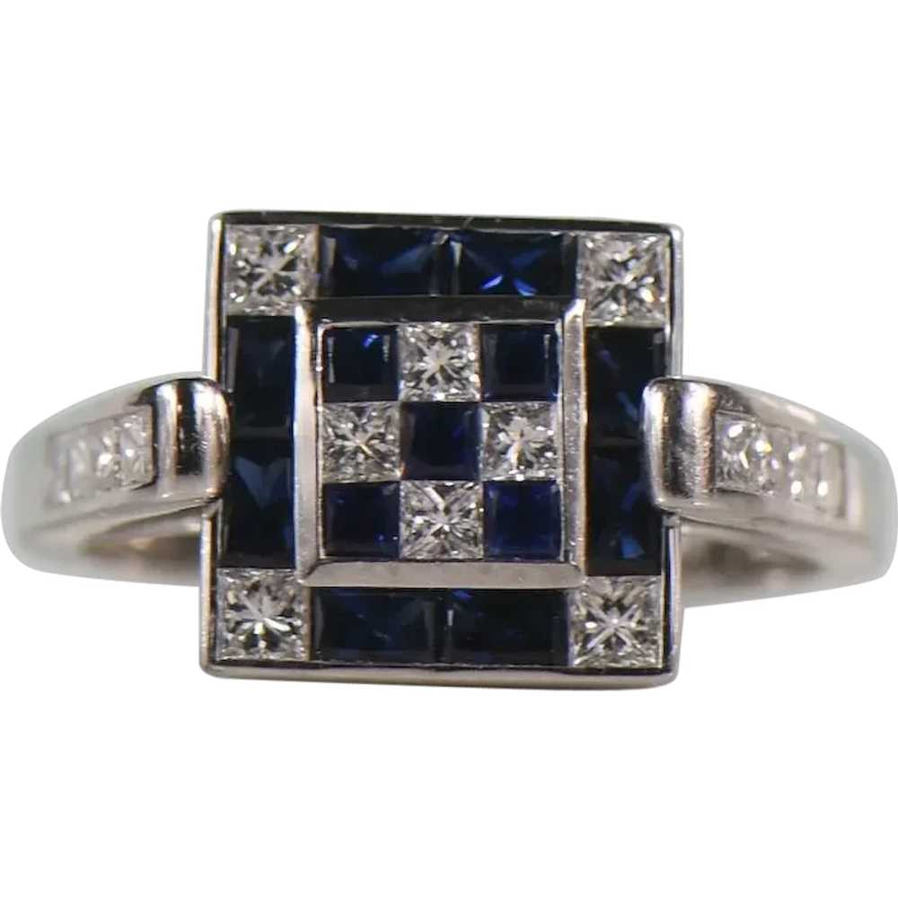 Invisible Set Blue Sapphire and Diamond Checkerbo… - image 1
