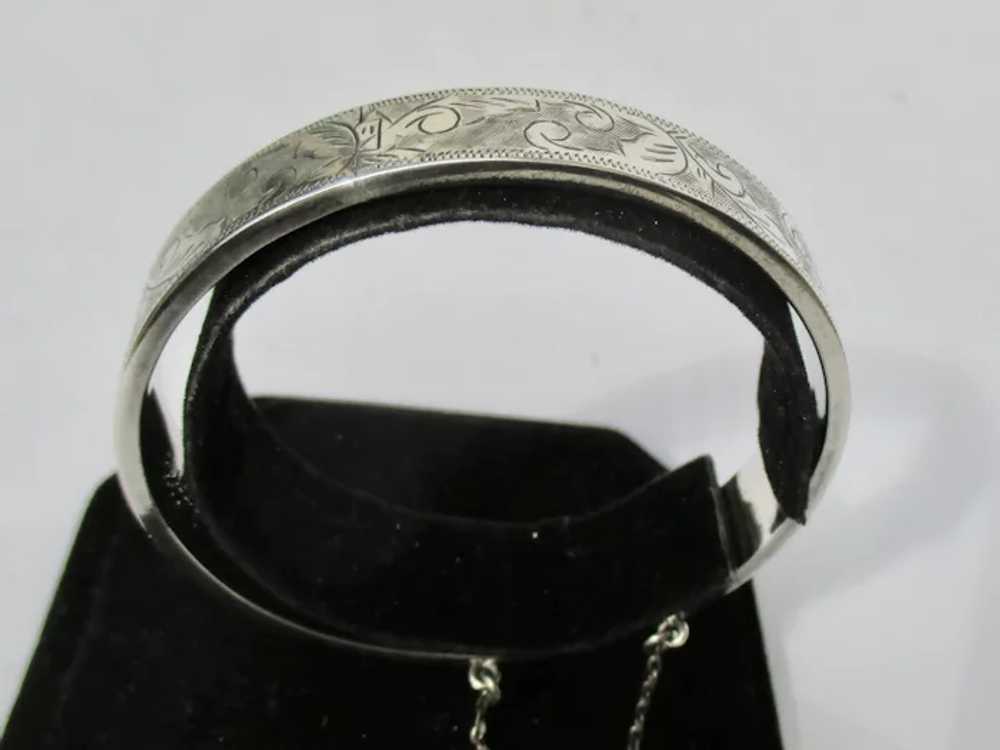 Sterling Silver Bangle with Safety Chain  SIAM ci… - image 2