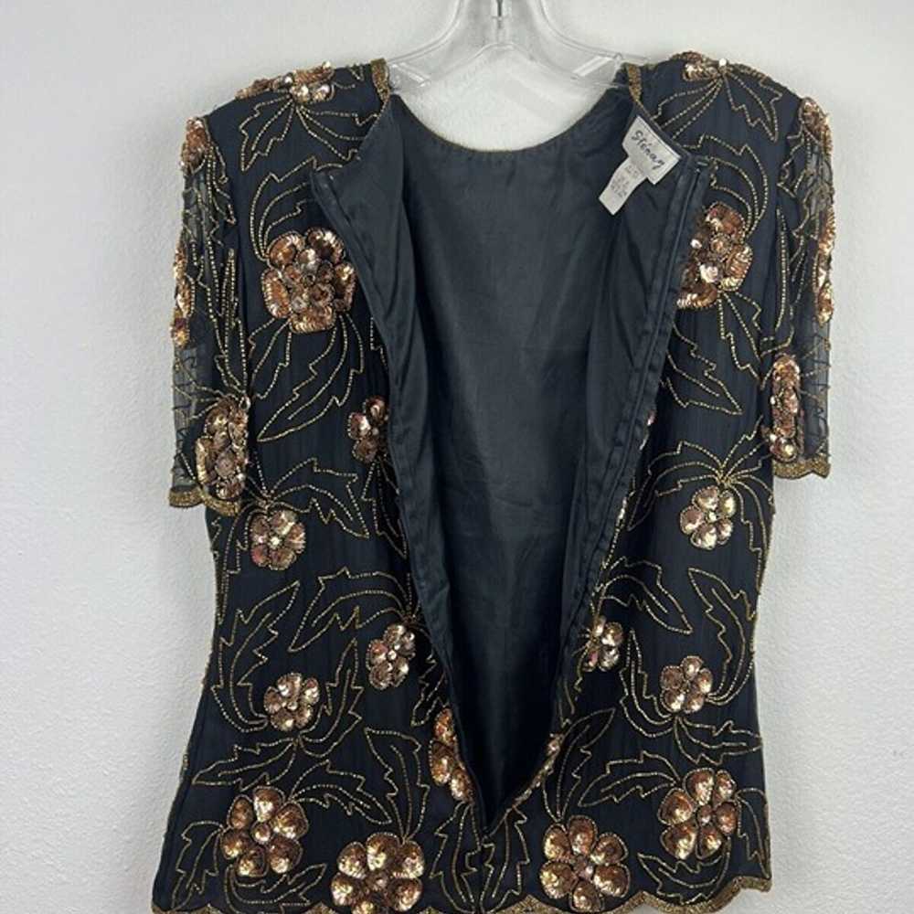 Vintage 1980s/90s Stenay Black and gold silk full… - image 4