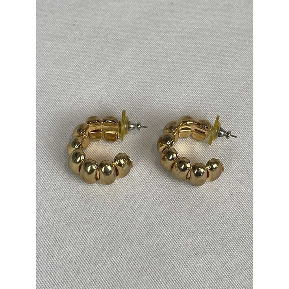 Vintage Gold Tone Half Shrimp Hoop Earrings Light… - image 1