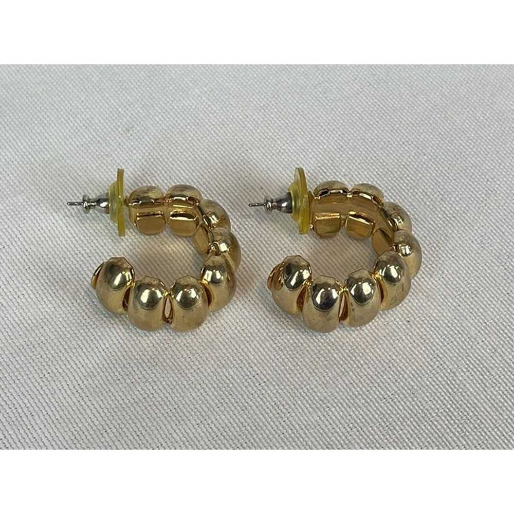 Vintage Gold Tone Half Shrimp Hoop Earrings Light… - image 5