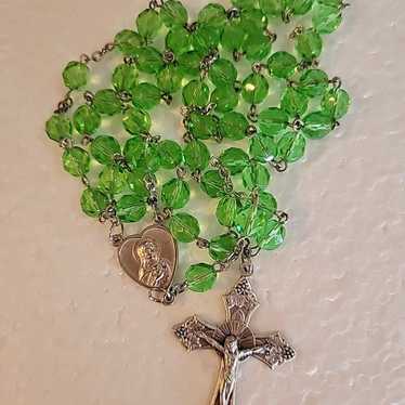 Vintage Green Glass Rosary - image 1