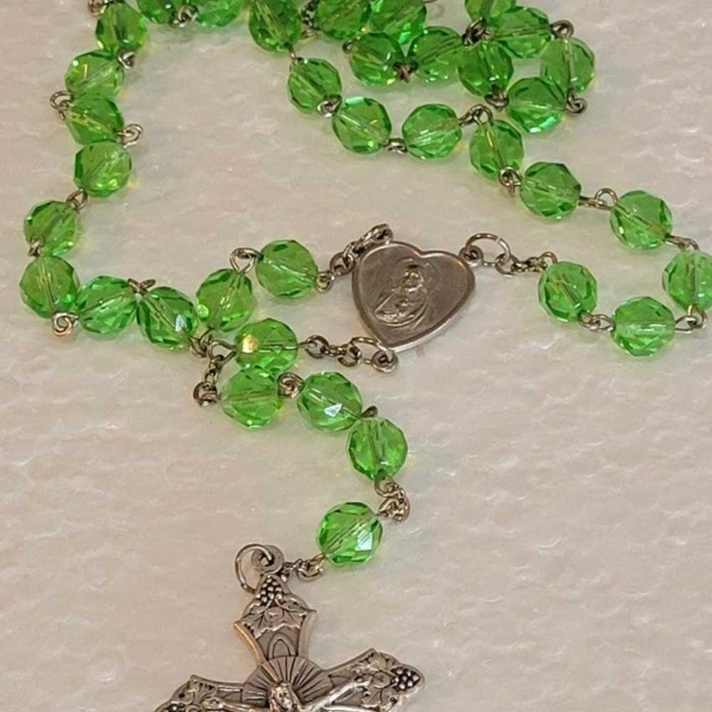 Vintage Green Glass Rosary - image 4