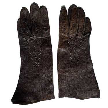 Long Leather Gloves Ladies Brown Vintage Opera Gloves… - Gem
