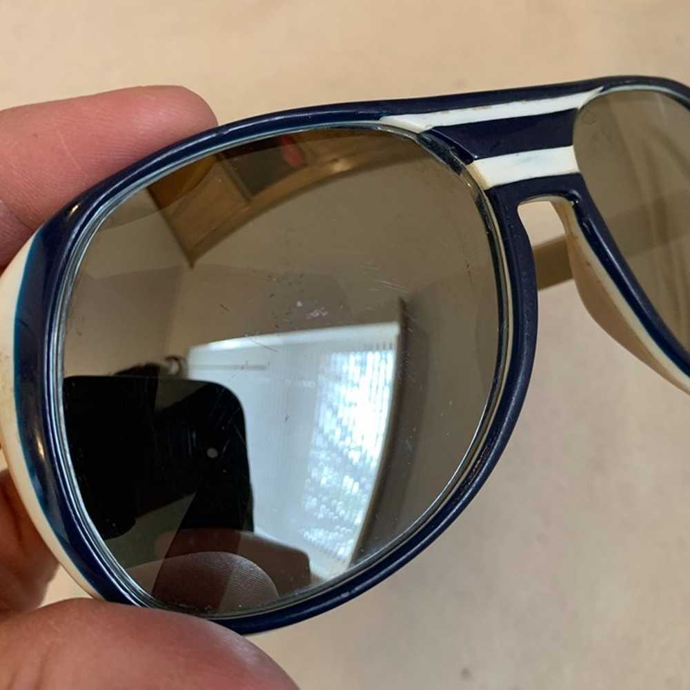Vintage Mirrored Blue White Tan Sunglasses Made i… - image 11