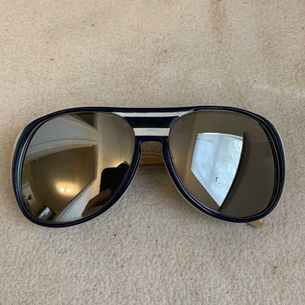Vintage Mirrored Blue White Tan Sunglasses Made i… - image 1