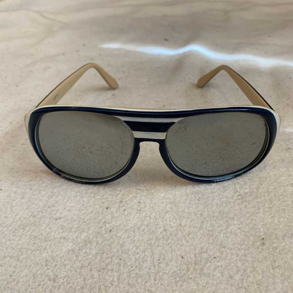 Vintage Mirrored Blue White Tan Sunglasses Made i… - image 3