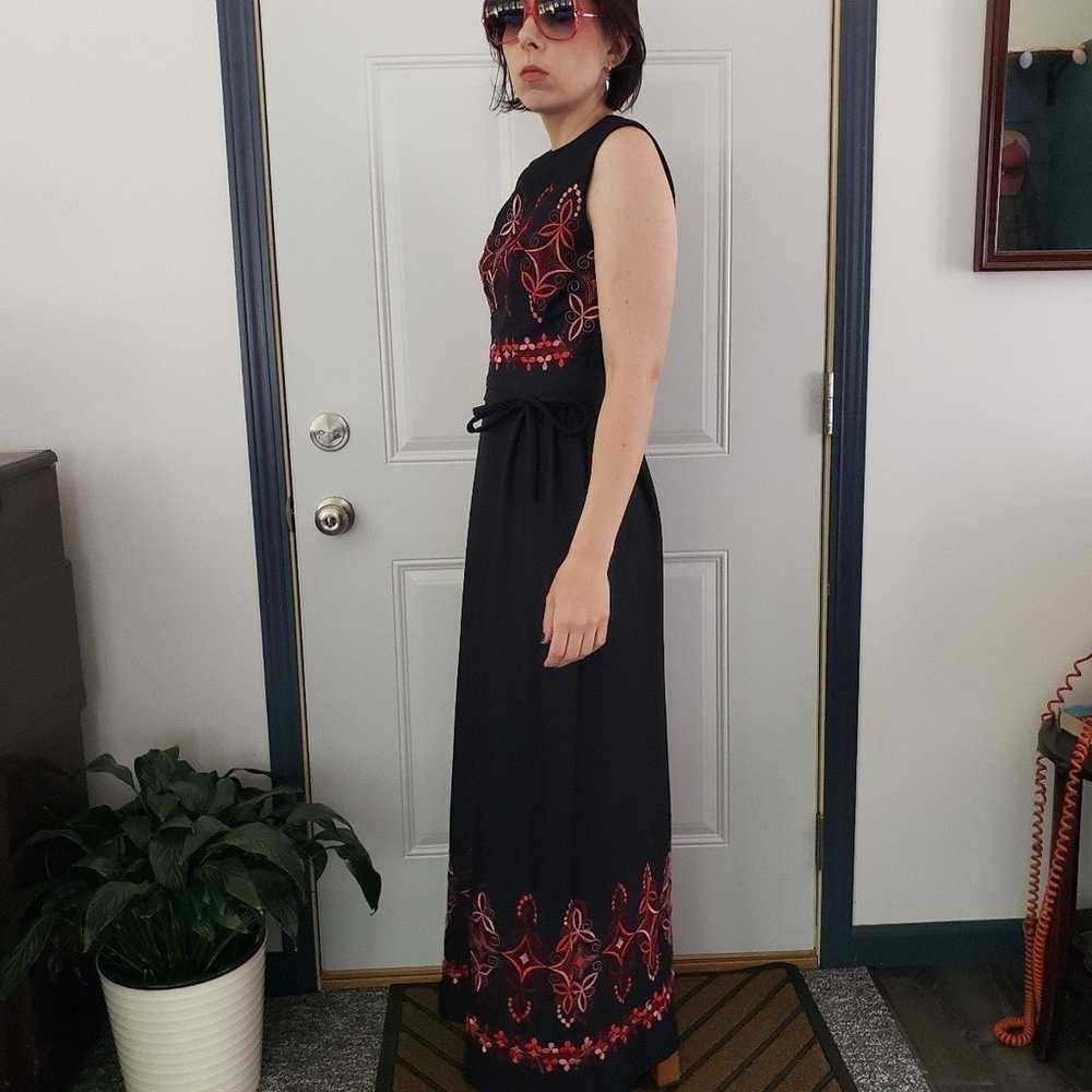 70s Black and Red Polyester Maxi Dress - image 2