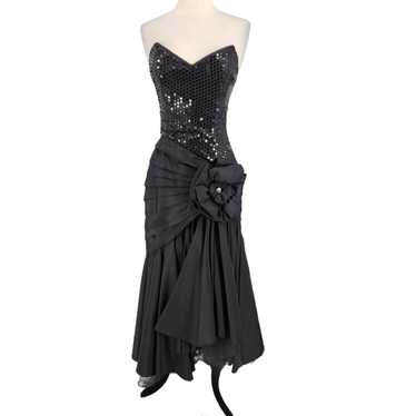 Vintage 80s Lillie Rubin Black Strapless Gown wit… - image 1