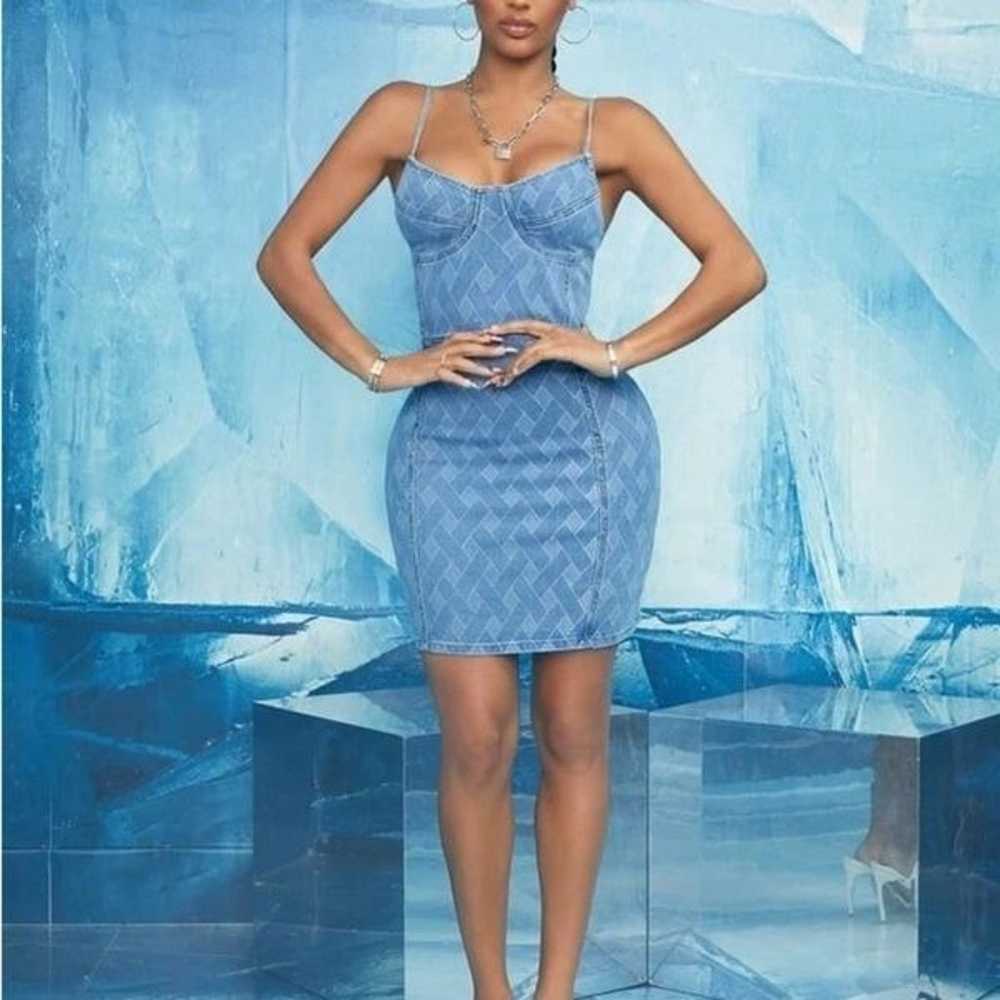 SHEIN Denim Strap Bustier Diamond Print Mini Dress - image 2