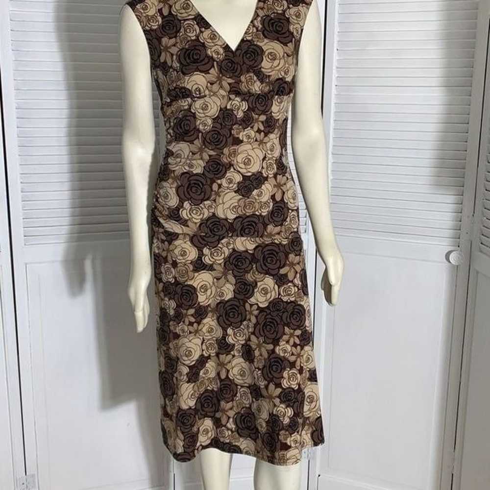 Vintage 90’s Brown Floral Midi Dress Size Medium - image 1
