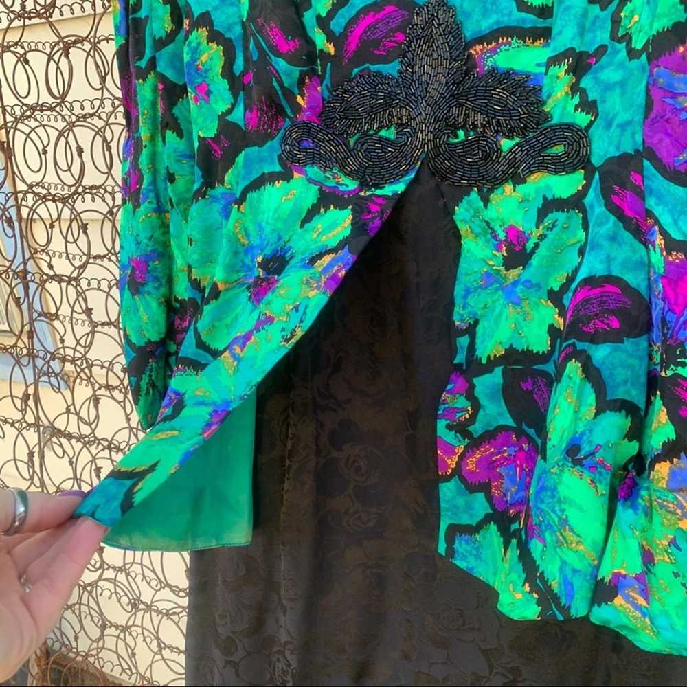 Vintage 90s Adrianna Papell 100% silk dress neon … - image 4