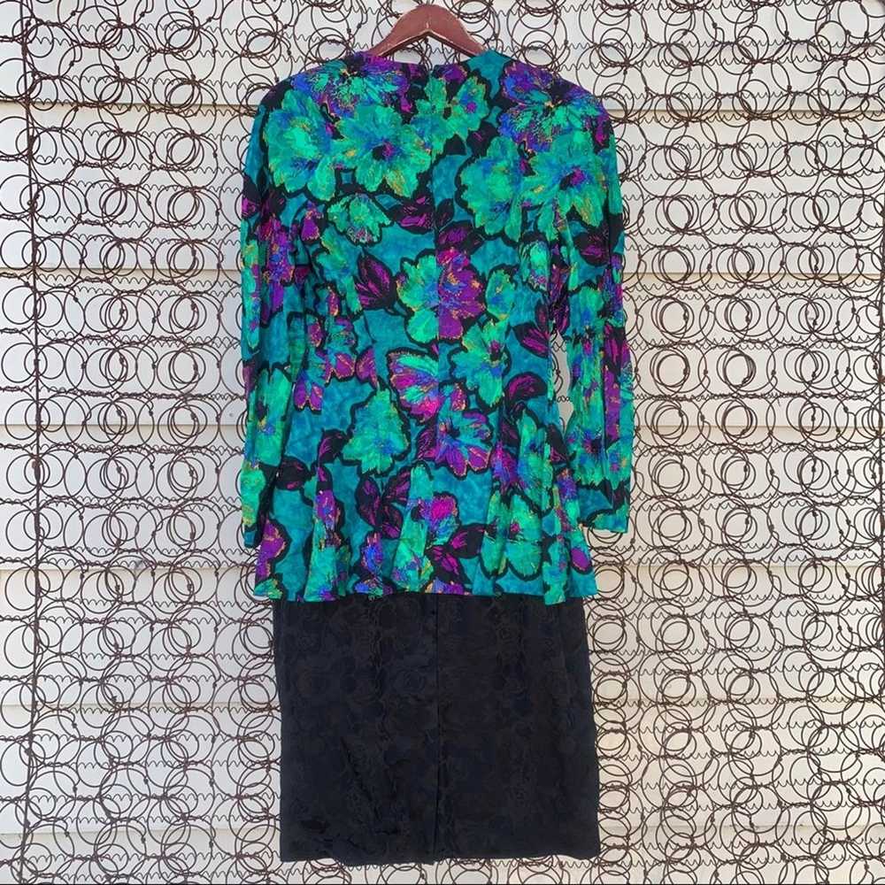 Vintage 90s Adrianna Papell 100% silk dress neon … - image 7