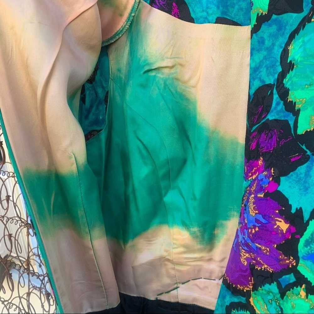 Vintage 90s Adrianna Papell 100% silk dress neon … - image 8