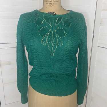 Vintage Nan Dorsey Green Delicate Knit Sweater Wom