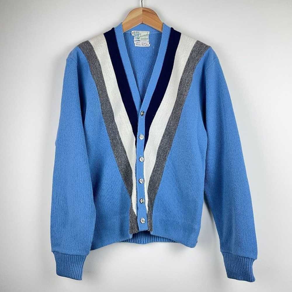 60's Cascade Sportwear Blue Striped Cardigan Swea… - image 1
