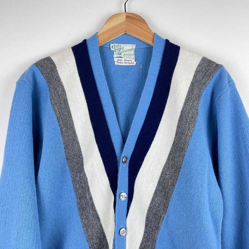 60's Cascade Sportwear Blue Striped Cardigan Swea… - image 3