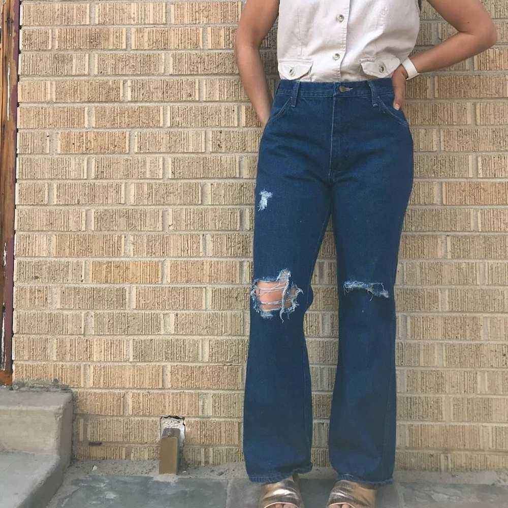 Vtg 80s Rustler distressed mom flare jeans 28.5" - image 5