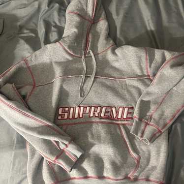 Supreme grey red coverstitch hoodie - image 1