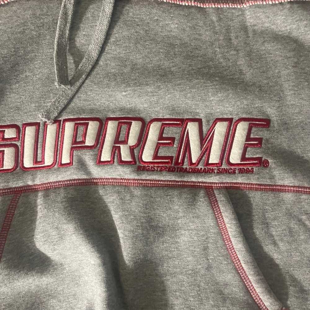 Supreme grey red coverstitch hoodie - image 2