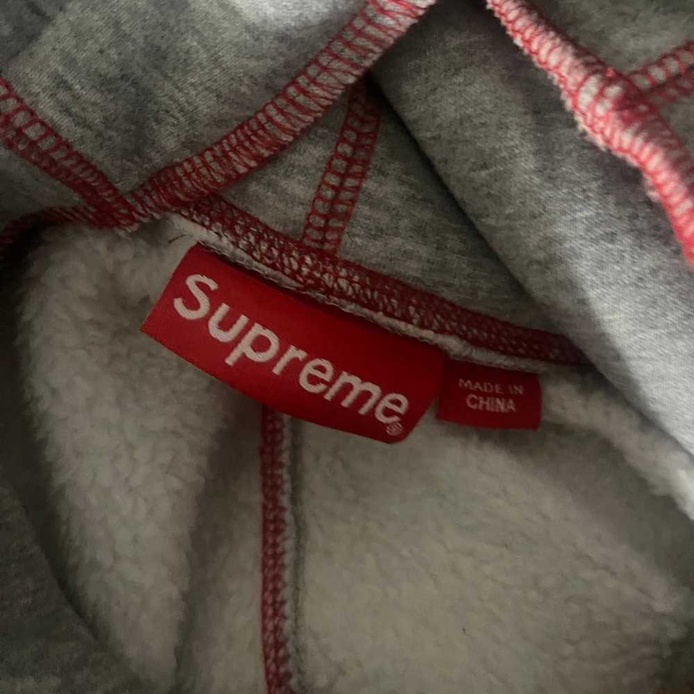 Supreme grey red coverstitch hoodie - image 3