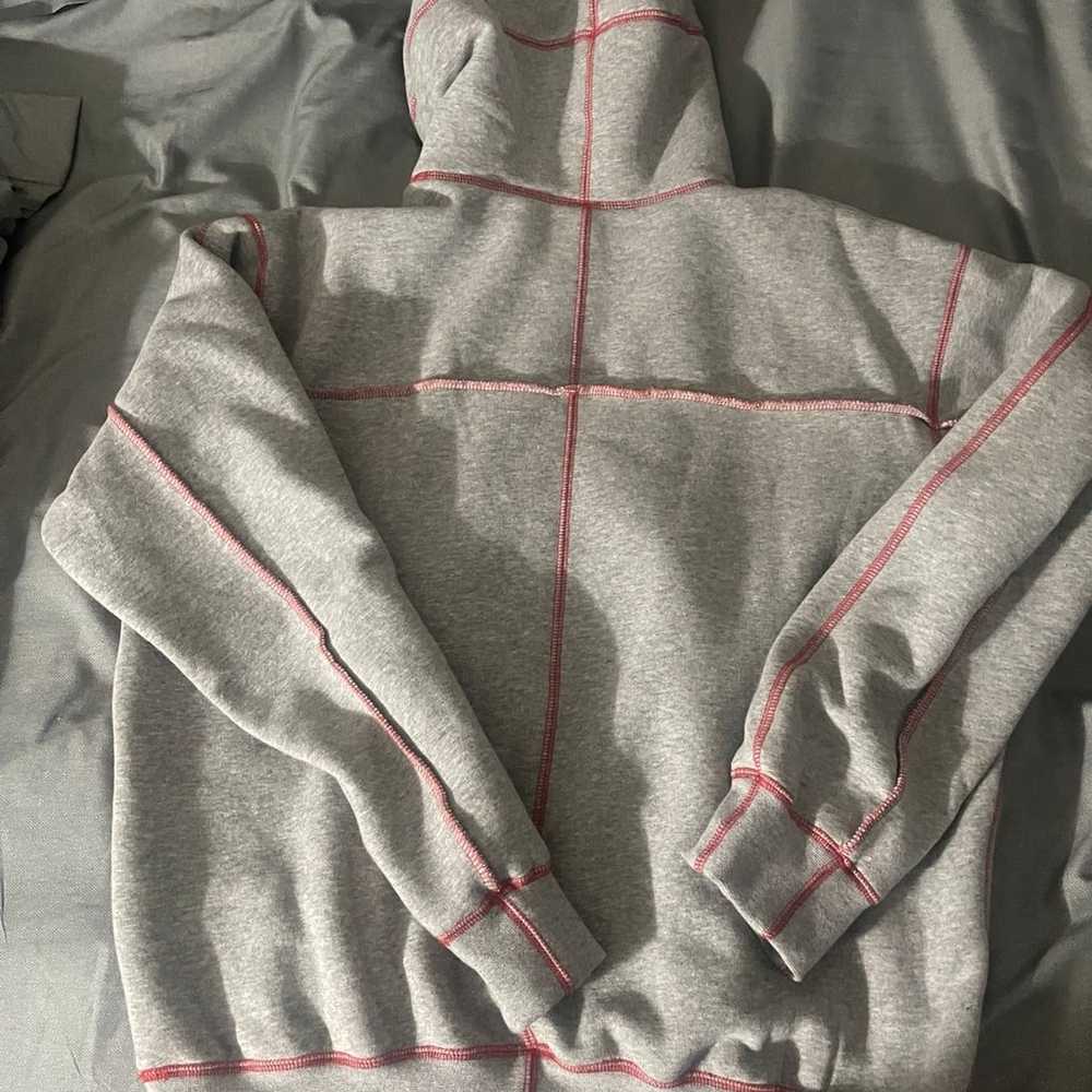 Supreme grey red coverstitch hoodie - image 5