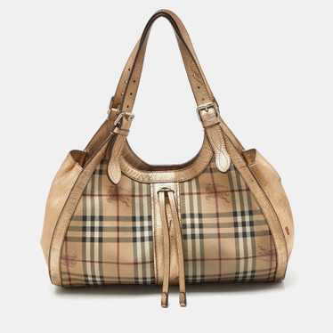 BURBERRY Beige/Gold Haymarket Check PVC and Leath… - image 1