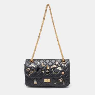 CHANEL Black Quilted Aged Leather 225 Lucky Charm… - image 1