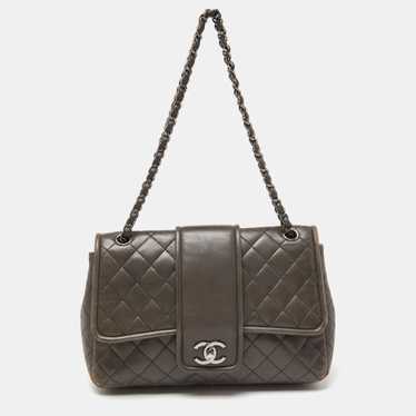 CHANEL Grey Quilted Leather Elementary Chic Flap … - image 1